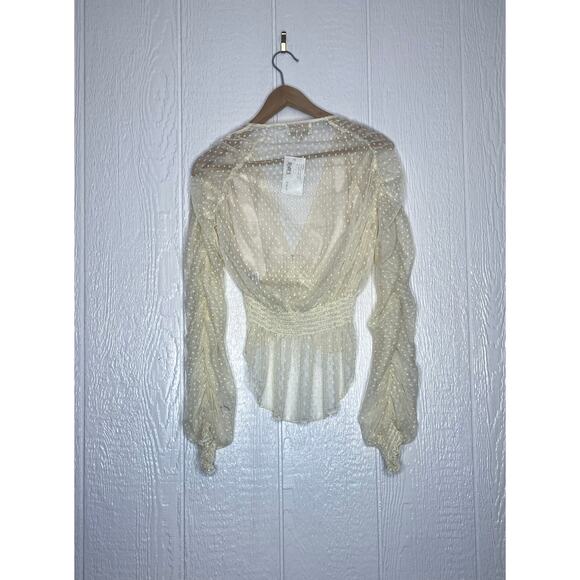 DIVINE HERITAGE Plunge Ivory Sheer Lace Ruched Crop Blouse US SMALL NWT $295 - Picture 8 of 12